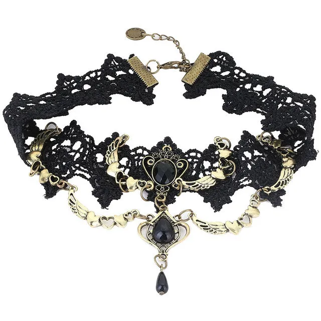 2018 Collares Sexy Gothic Chokers Crystal Black Lace Neck Choker Necklace Vintage Victorian Women Chocker Steampunk Jewelry