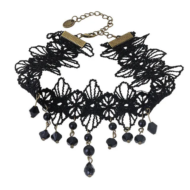 2018 Collares Sexy Gothic Chokers Crystal Black Lace Neck Choker Necklace Vintage Victorian Women Chocker Steampunk Jewelry