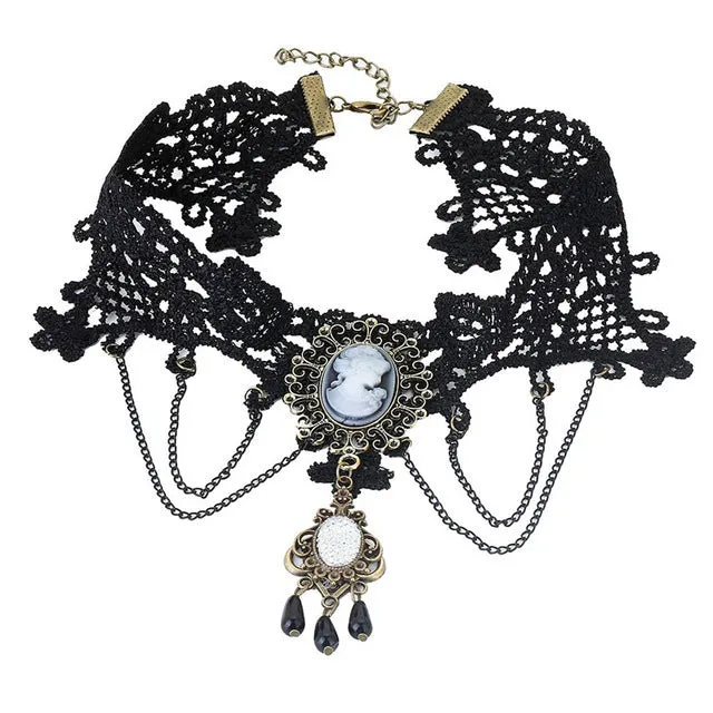 2018 Collares Sexy Gothic Chokers Crystal Black Lace Neck Choker Necklace Vintage Victorian Women Chocker Steampunk Jewelry