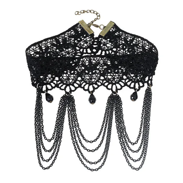 2018 Collares Sexy Gothic Chokers Crystal Black Lace Neck Choker Necklace Vintage Victorian Women Chocker Steampunk Jewelry