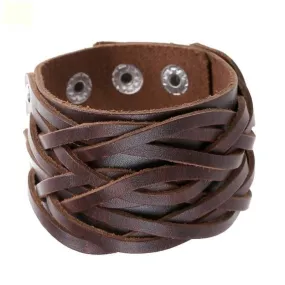 3 Colors Genuine Leather Punk Wide Cuff Bracelets & Bangles for Women Men