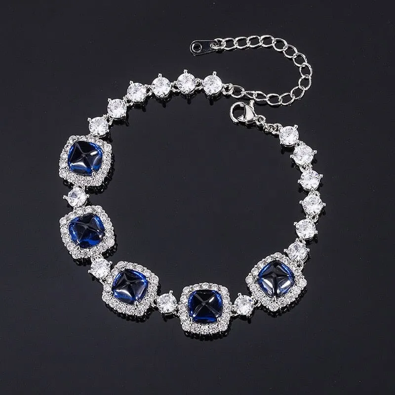 8*8mm Zircon Sapphire Stone 925 Sterling Silver Bracelet