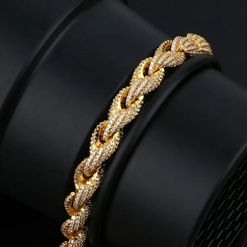 8mm Rope Chain Rhinestone Bracelets- 18K Gold Plated Hip Hop Bracelet