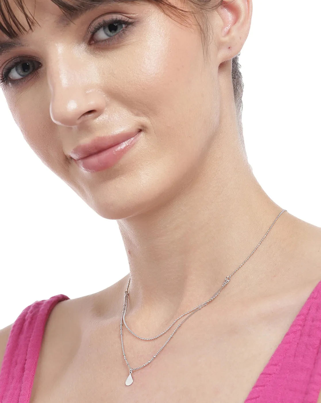 925 Sterling Silver Rhodium Plated Double Chain Choker Necklace