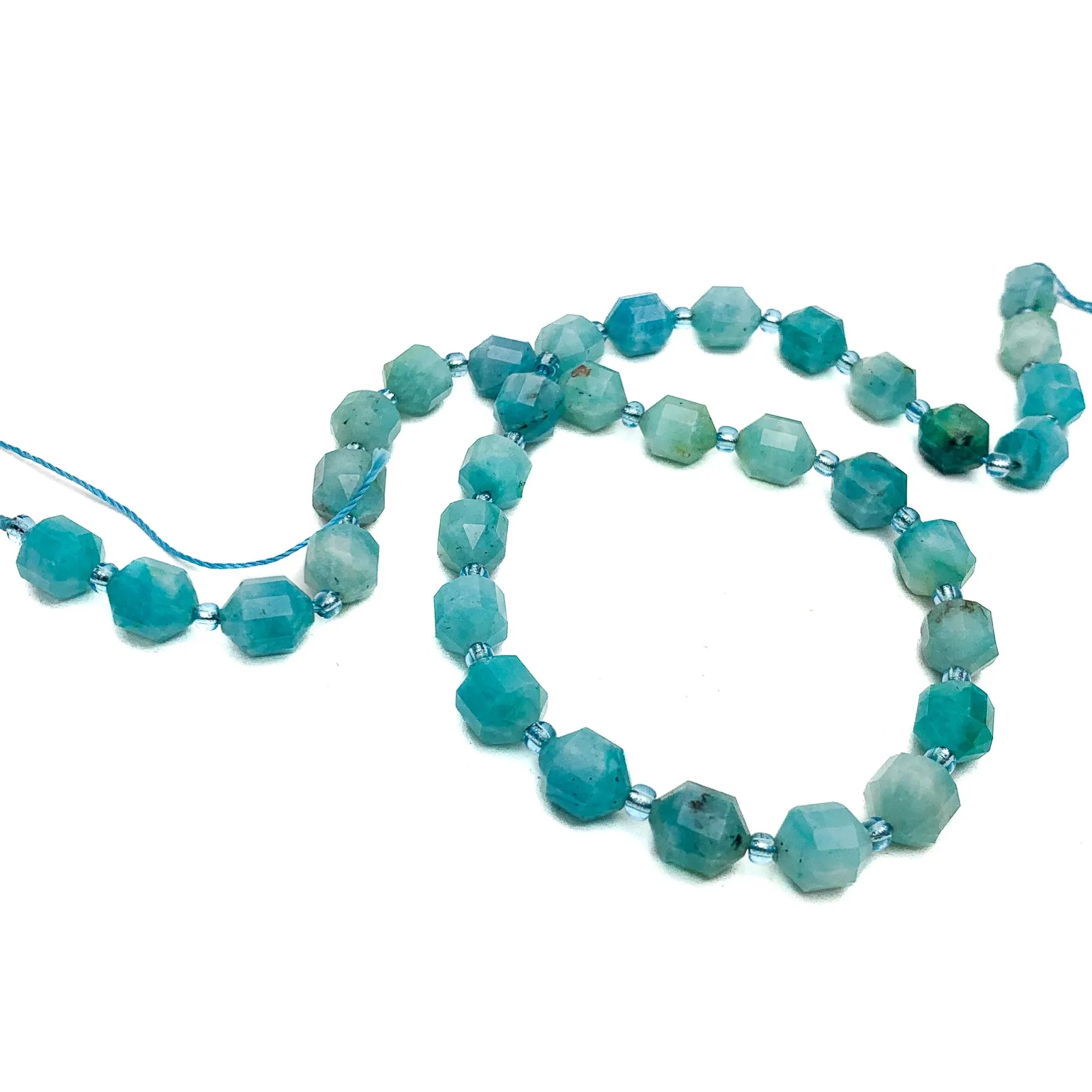 Amazonite Siberian 7mm Faceted Drums Bead Strand