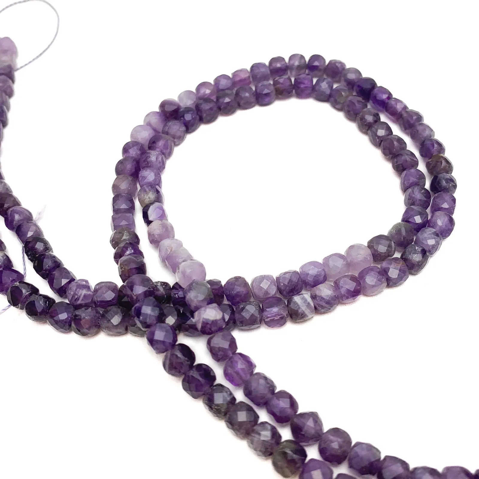 Amethyst 5mm Faceted Cubes Bead Strand