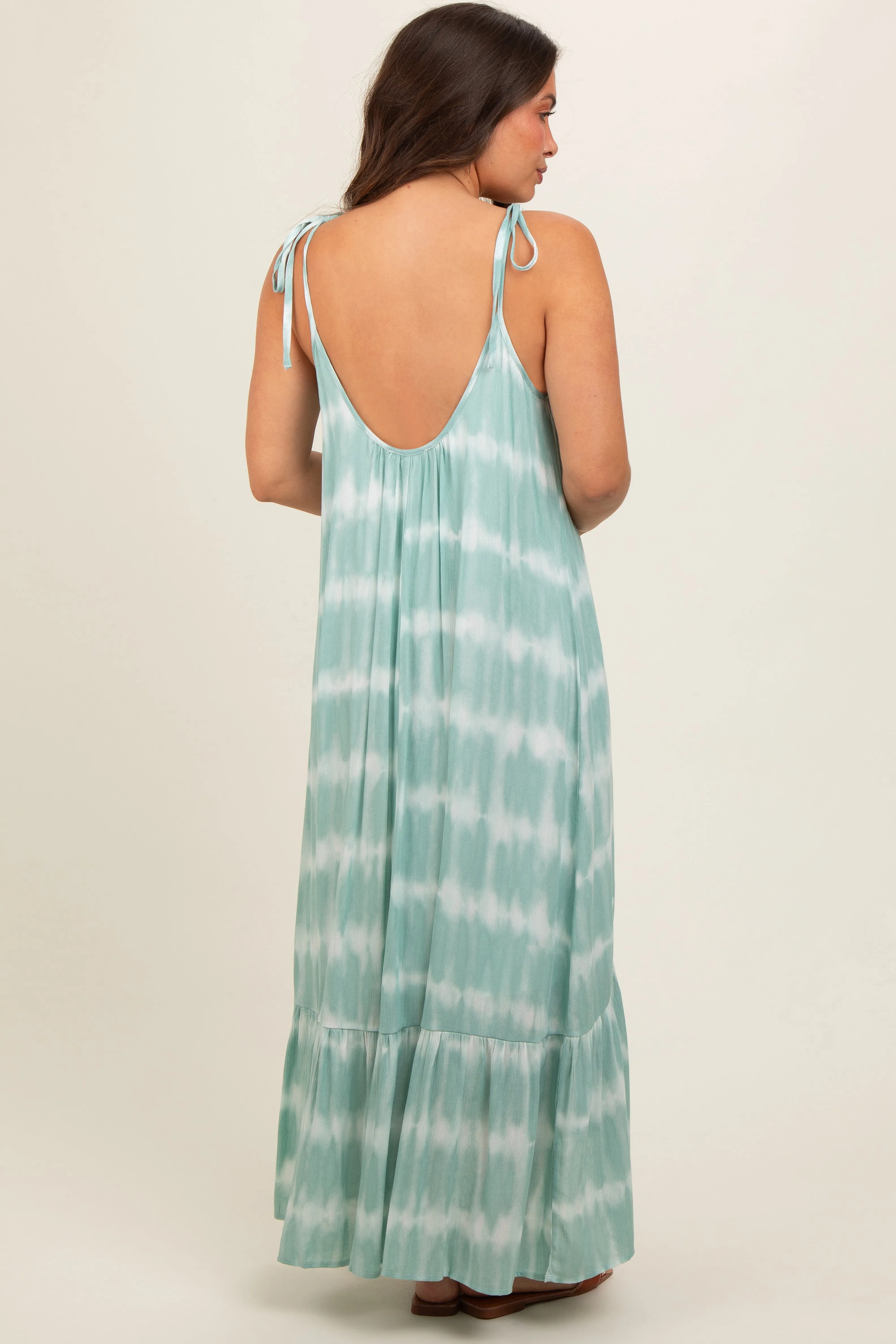 Aqua Tie Dye Tie Strap Maternity Midi Dress