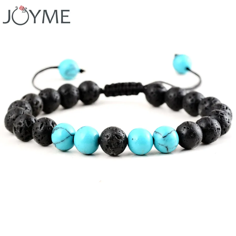 Armband Vintage Boho Natural Stone Beads Bracelets Men Women Black Lava Healing Balance Prayer Yoga Bracelet Adjustable Rope