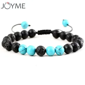 Armband Vintage Boho Natural Stone Beads Bracelets Men Women Black Lava Healing Balance Prayer Yoga Bracelet Adjustable Rope