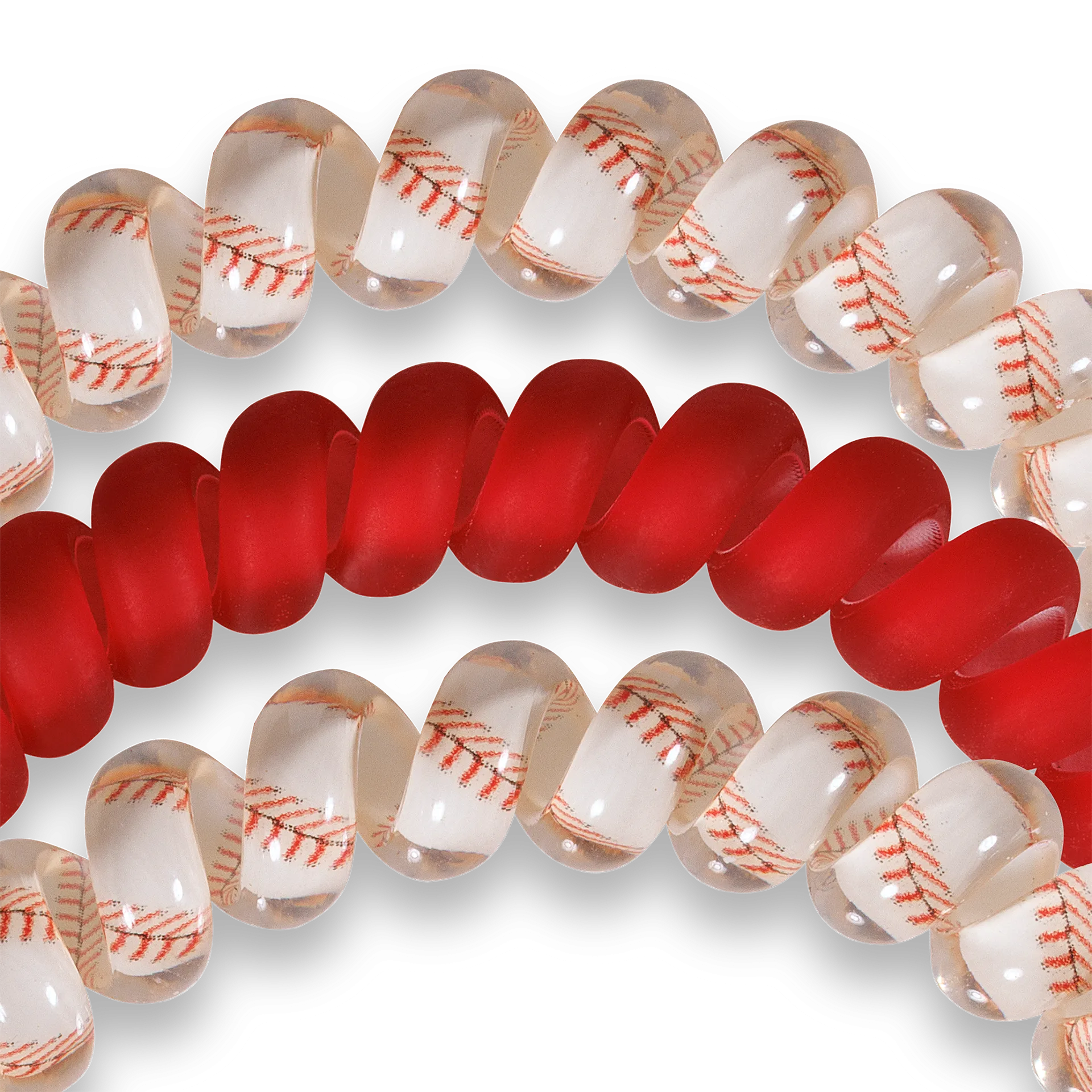 BASEBALL - SMALL SPIRAL HAIR COILS, HAIR TIES, 3-PACK