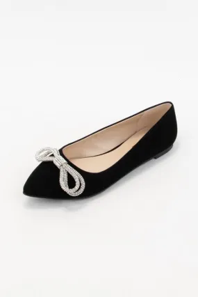 Black Rhinestone Bow Pointed Flats