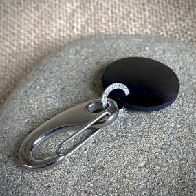 Black Shungite Disk Clip-On With Stainless Steel Carabiner Clip