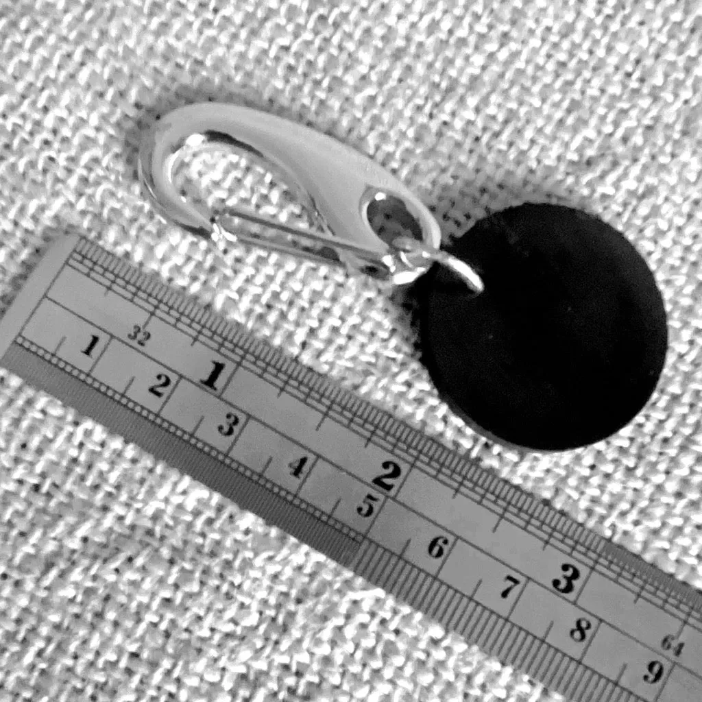 Black Shungite Disk Clip-On With Stainless Steel Carabiner Clip