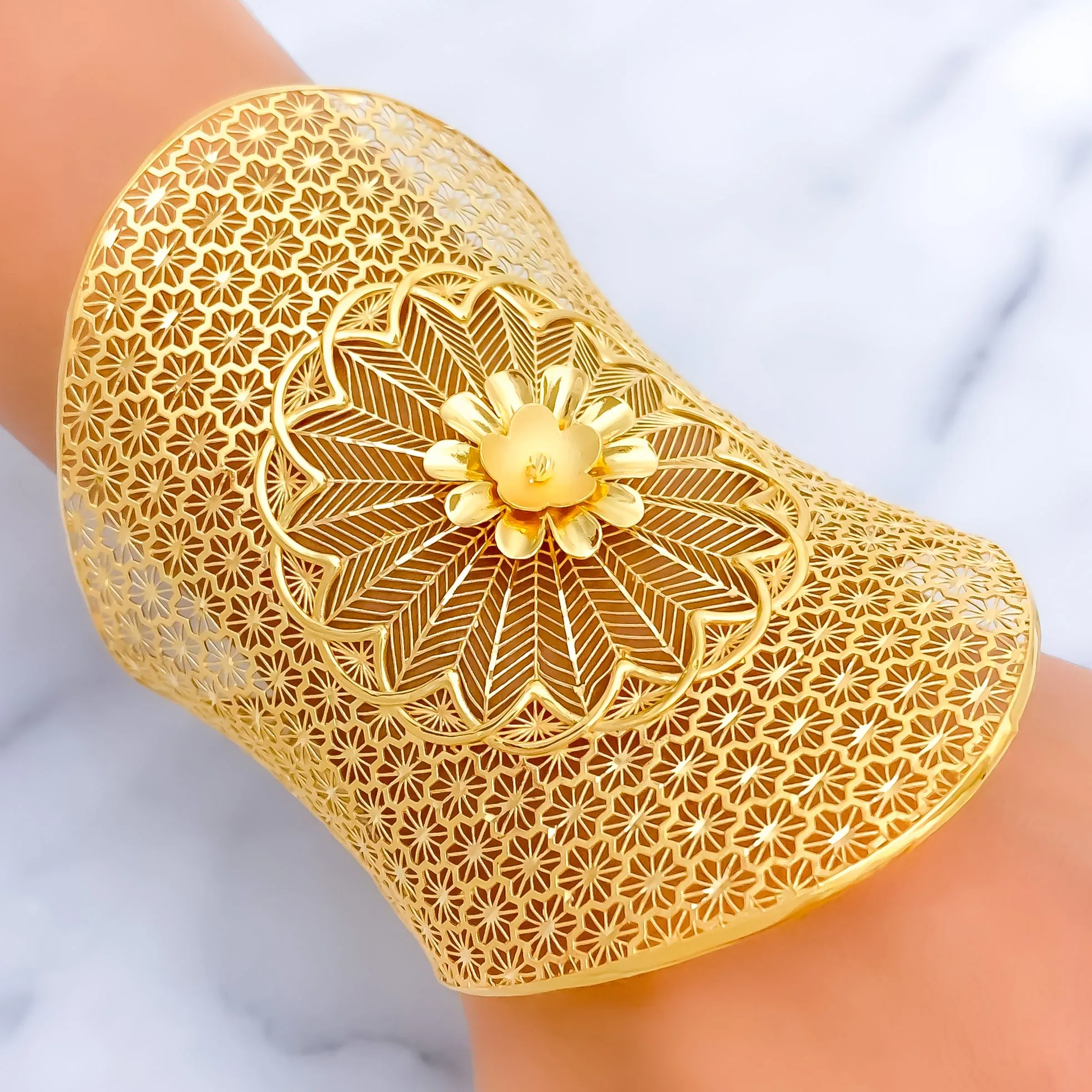 Blooming Floral Statement 21k Gold Cuff