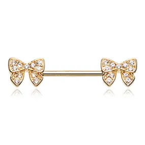 Bow-Tie Nipple Barbell Ring in Gold