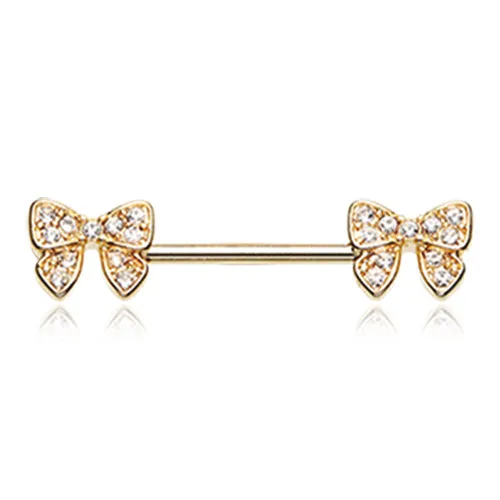 Bow-Tie Nipple Barbell Ring in Gold