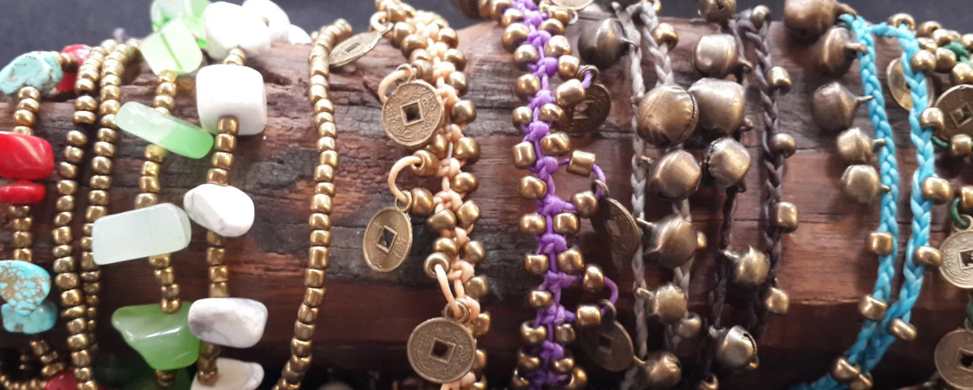 Brass Bell Waxed Cotton Bracelets in Red