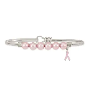 Breast Cancer Crystal Pearl Bangle Bracelet