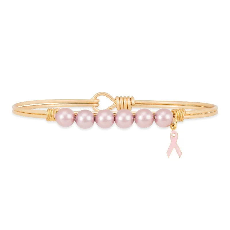 Breast Cancer Crystal Pearl Bangle Bracelet