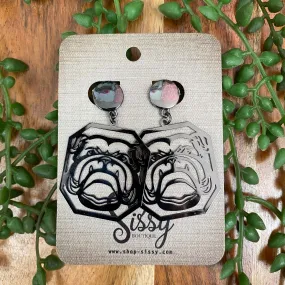 BULLDOG RHODIUM DROP EARRINGS