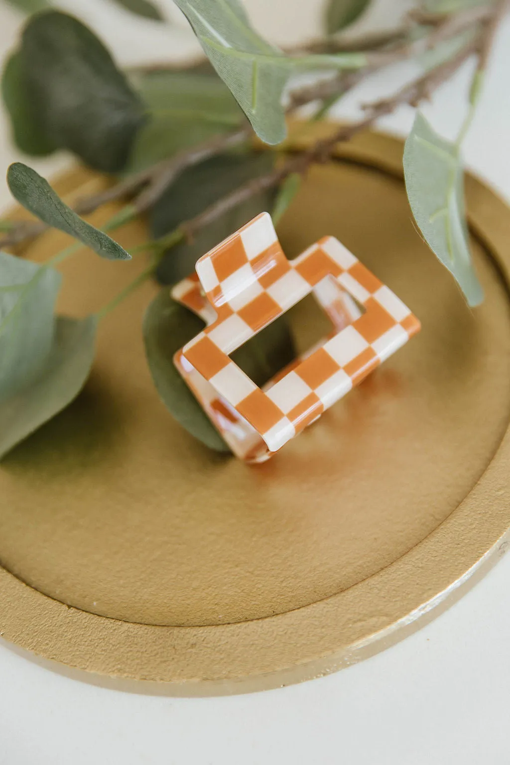 Checkered Claw Clip in Orange