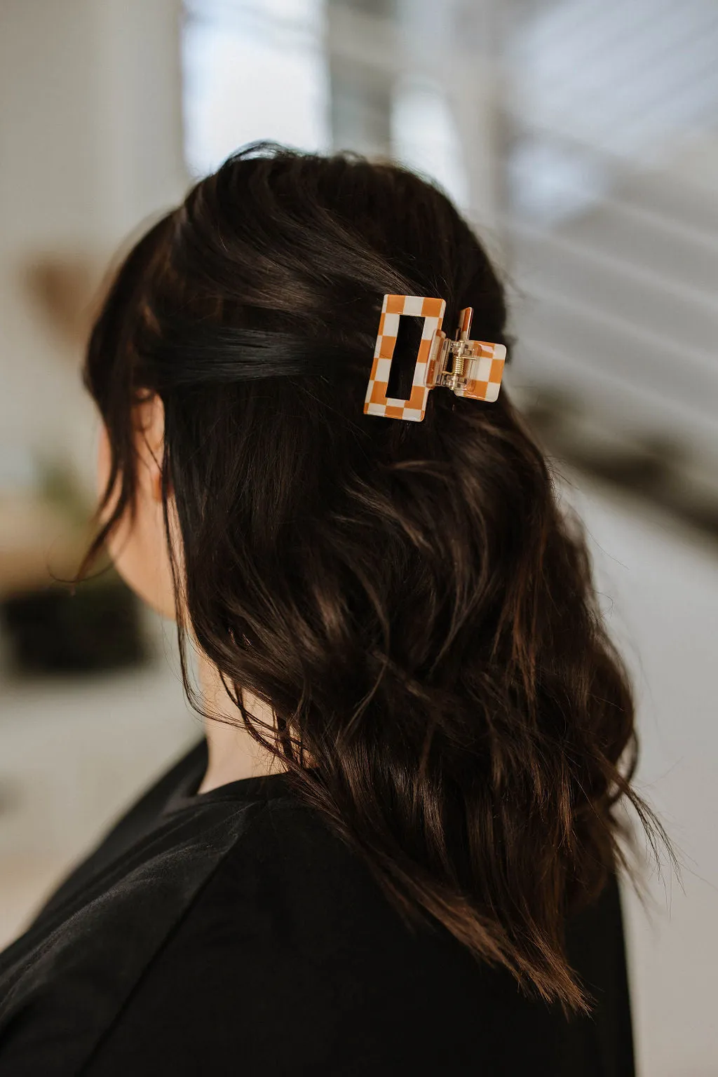 Checkered Claw Clip in Orange