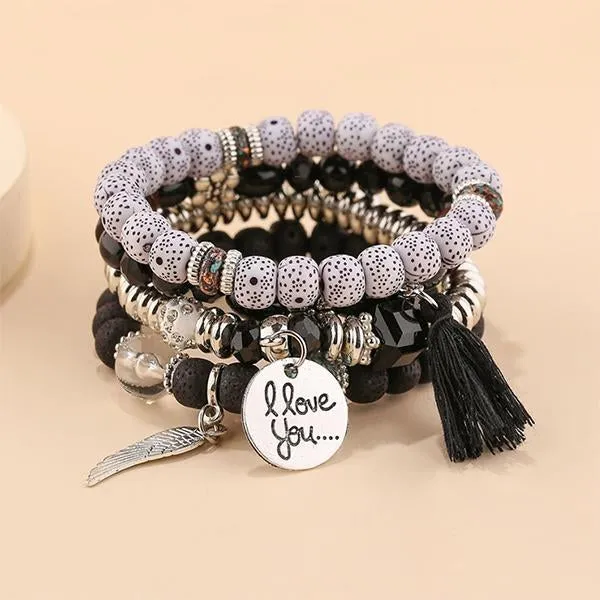 Contrasting Color Beaded Tassel Wings Set Of 4 Bracelets 15953944C