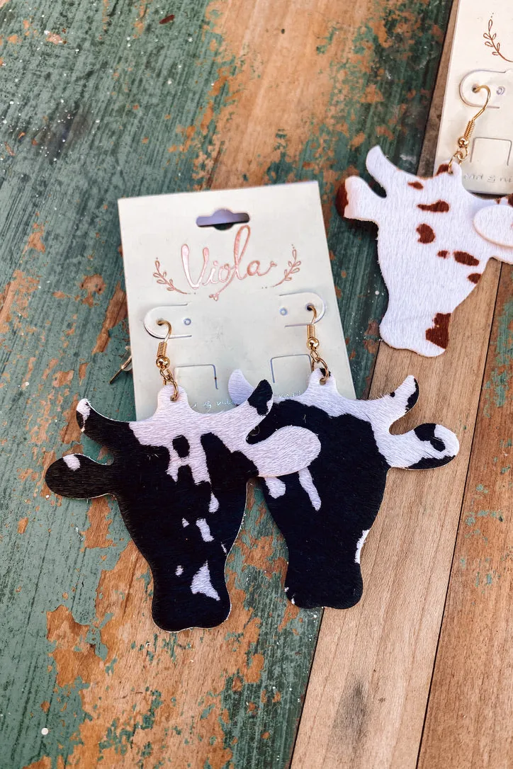 Cowhide Cow Drop Earring