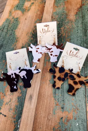 Cowhide Cow Drop Earring