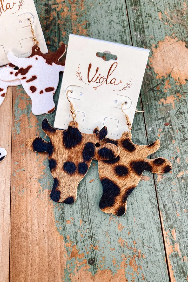 Cowhide Cow Drop Earring