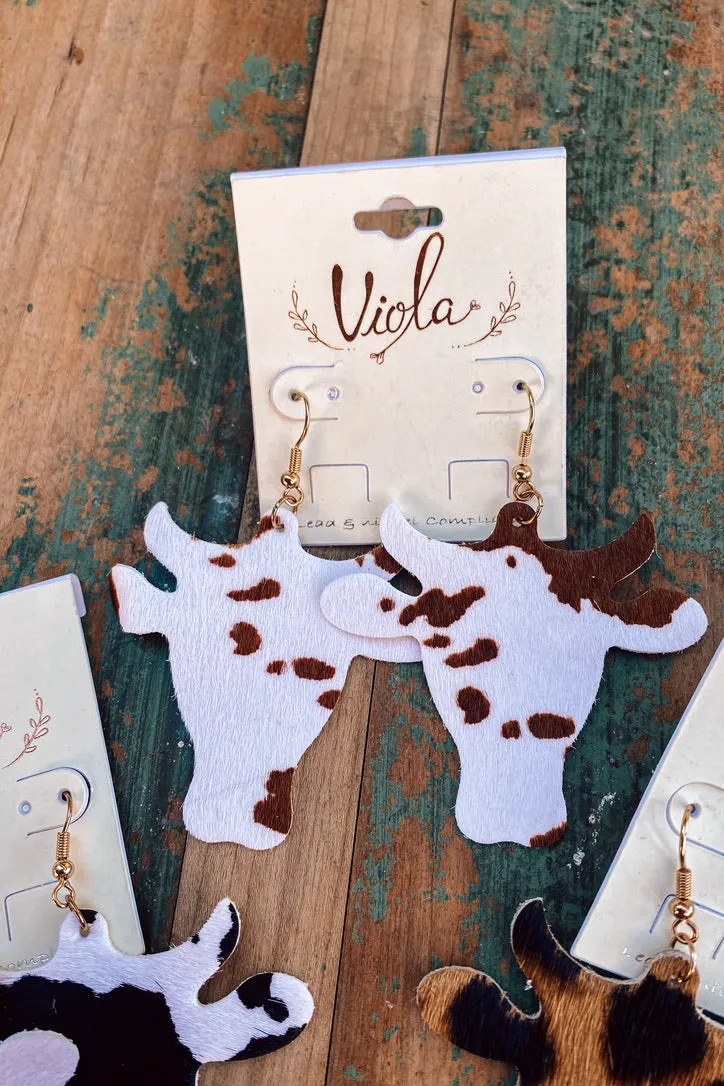 Cowhide Cow Drop Earring