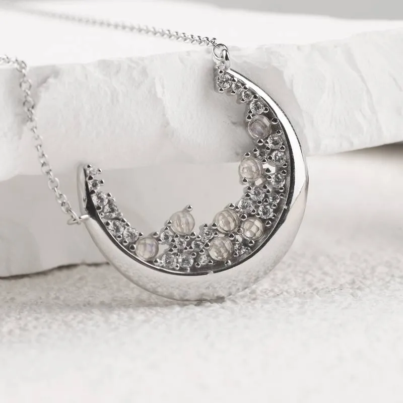 Crescent Moonstone Pendant Necklace