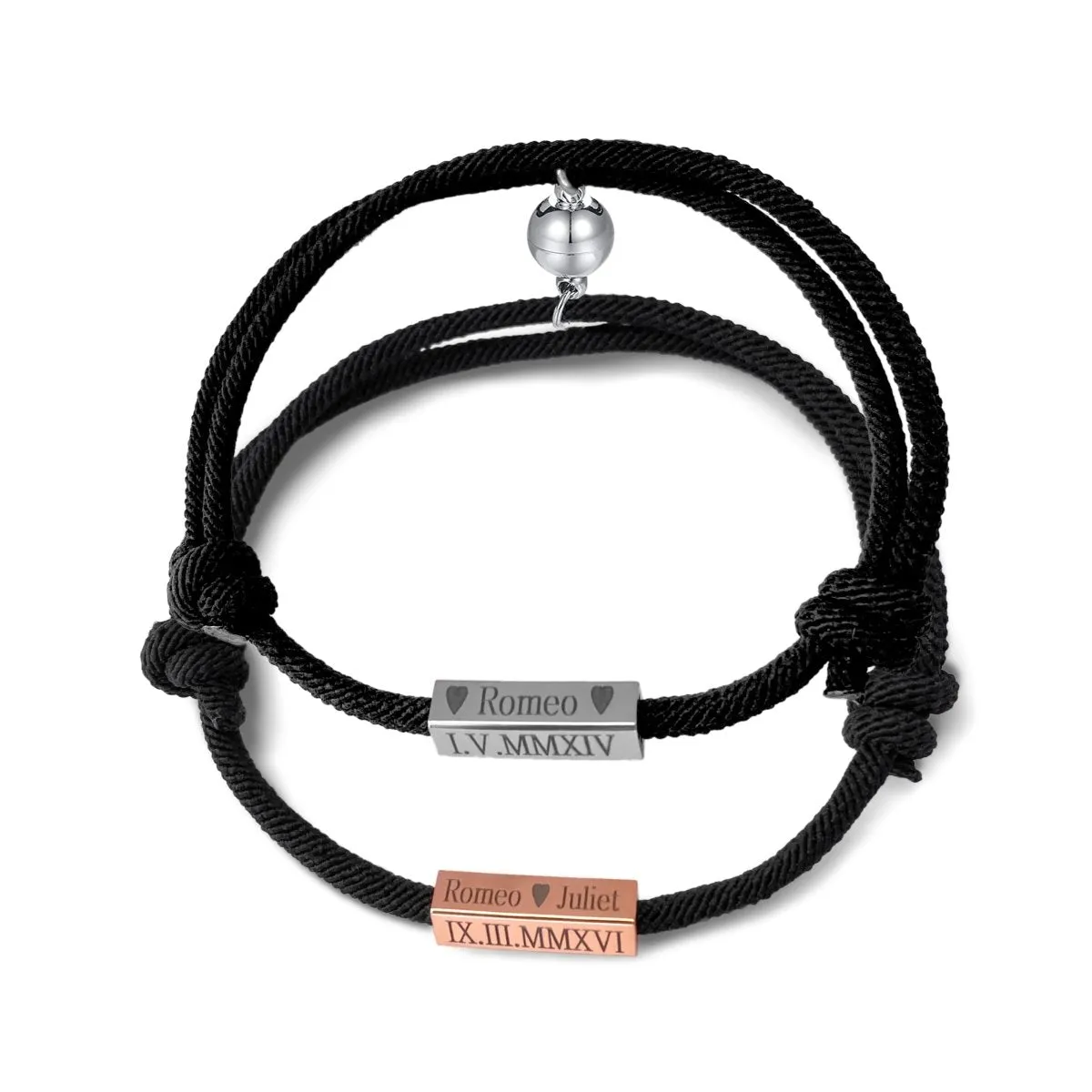 Custom Engraved Magnetic Couple Bracelets - 2 x Black