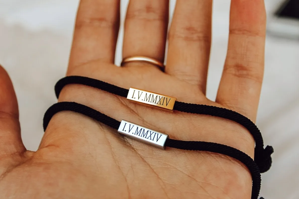 Custom Engraved Magnetic Couple Bracelets - 2 x Black