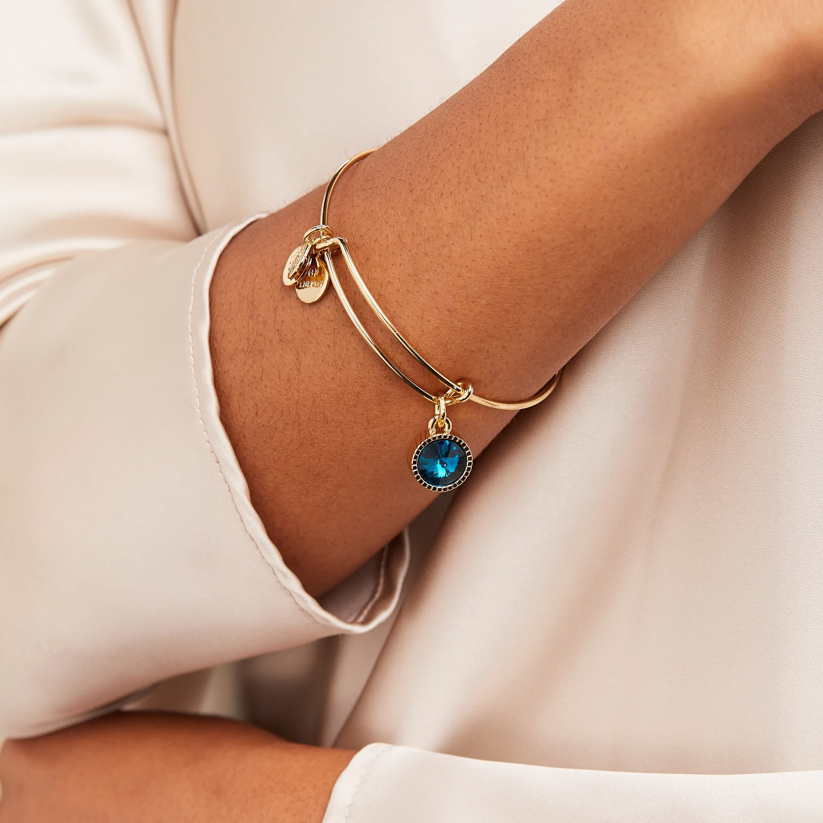 December Birthstone Charm Bangle, Blue Zircon