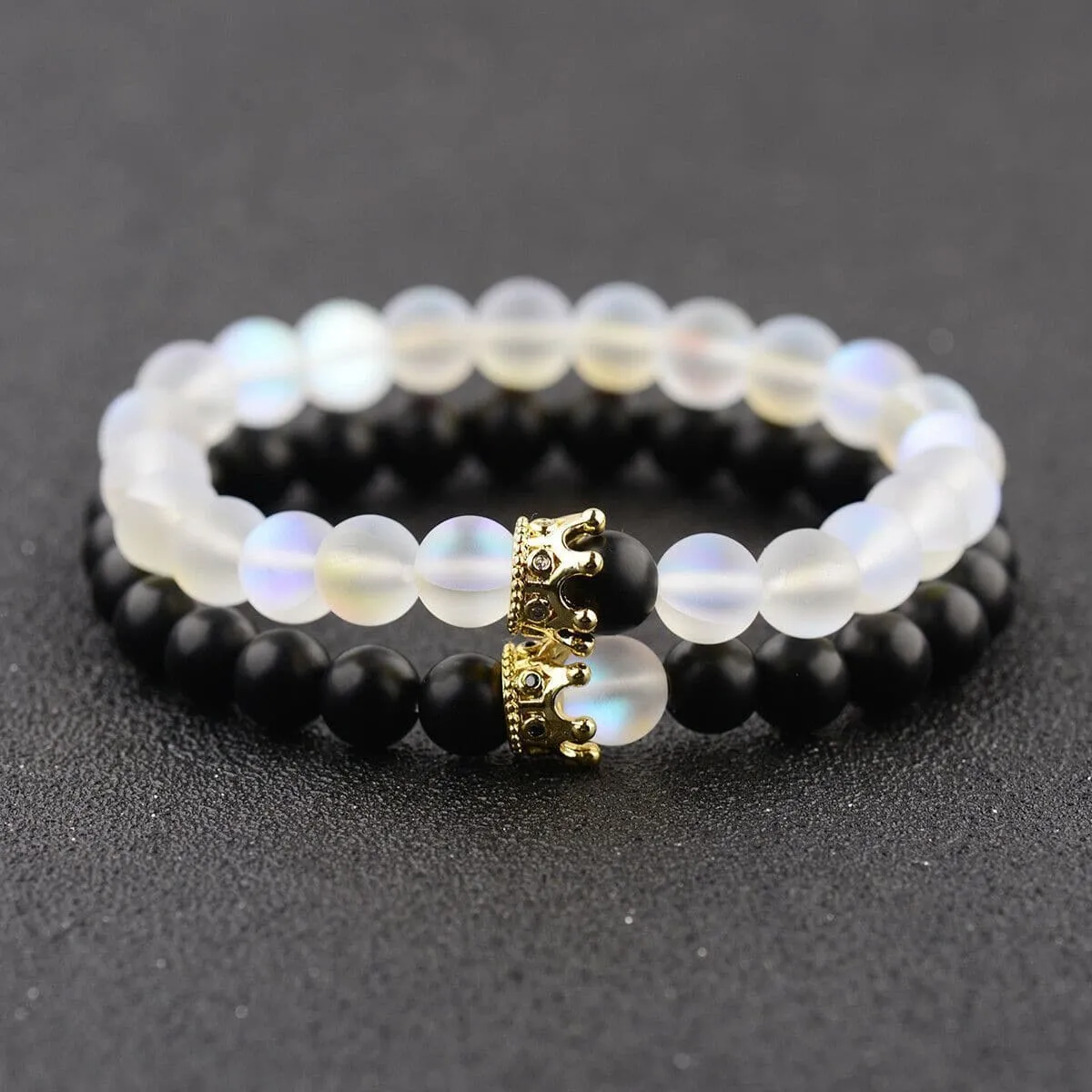 Distance Crown Bracelets for Couples