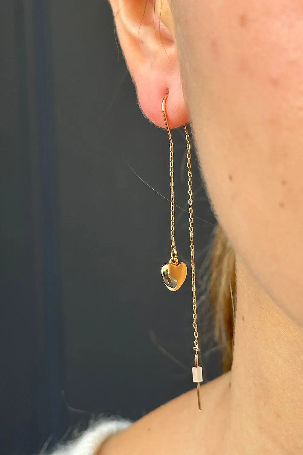 Drop Chain Heart Earrings