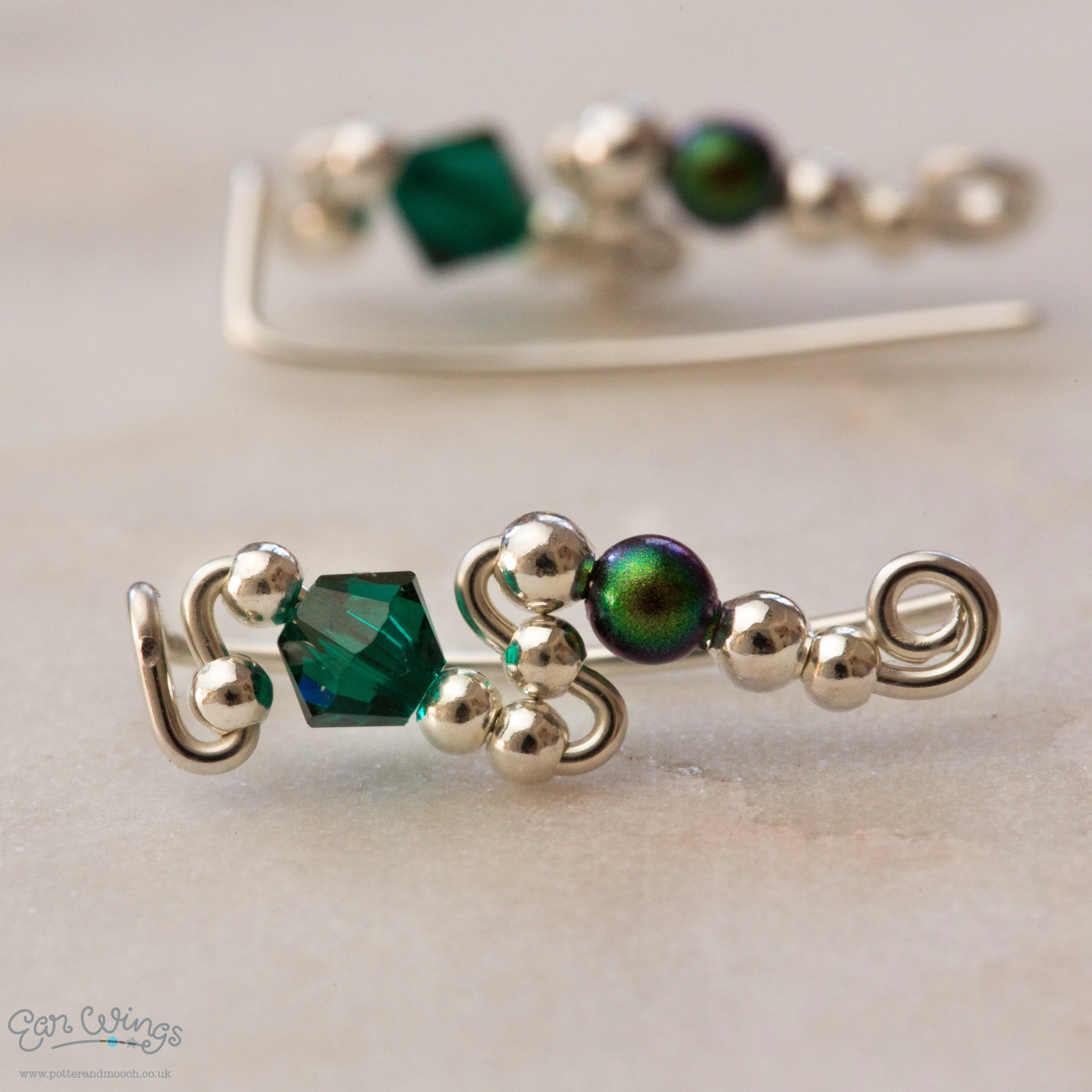 Ear Wings Emerald Sterling Silver