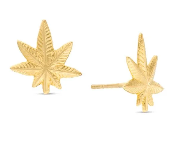 High Times Gold Cannabis Leaf Post Earrings: Exquisite and Stylish Marijuana-themed Jewelry