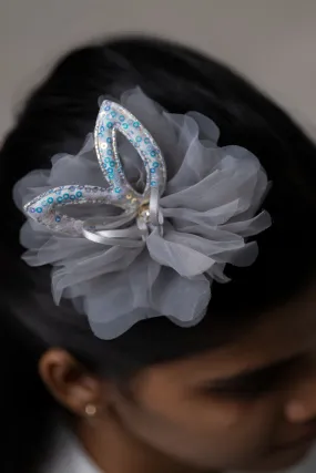 Elegant Grey Starfish Sequined Hair Clip with Tulle Flower for Girls