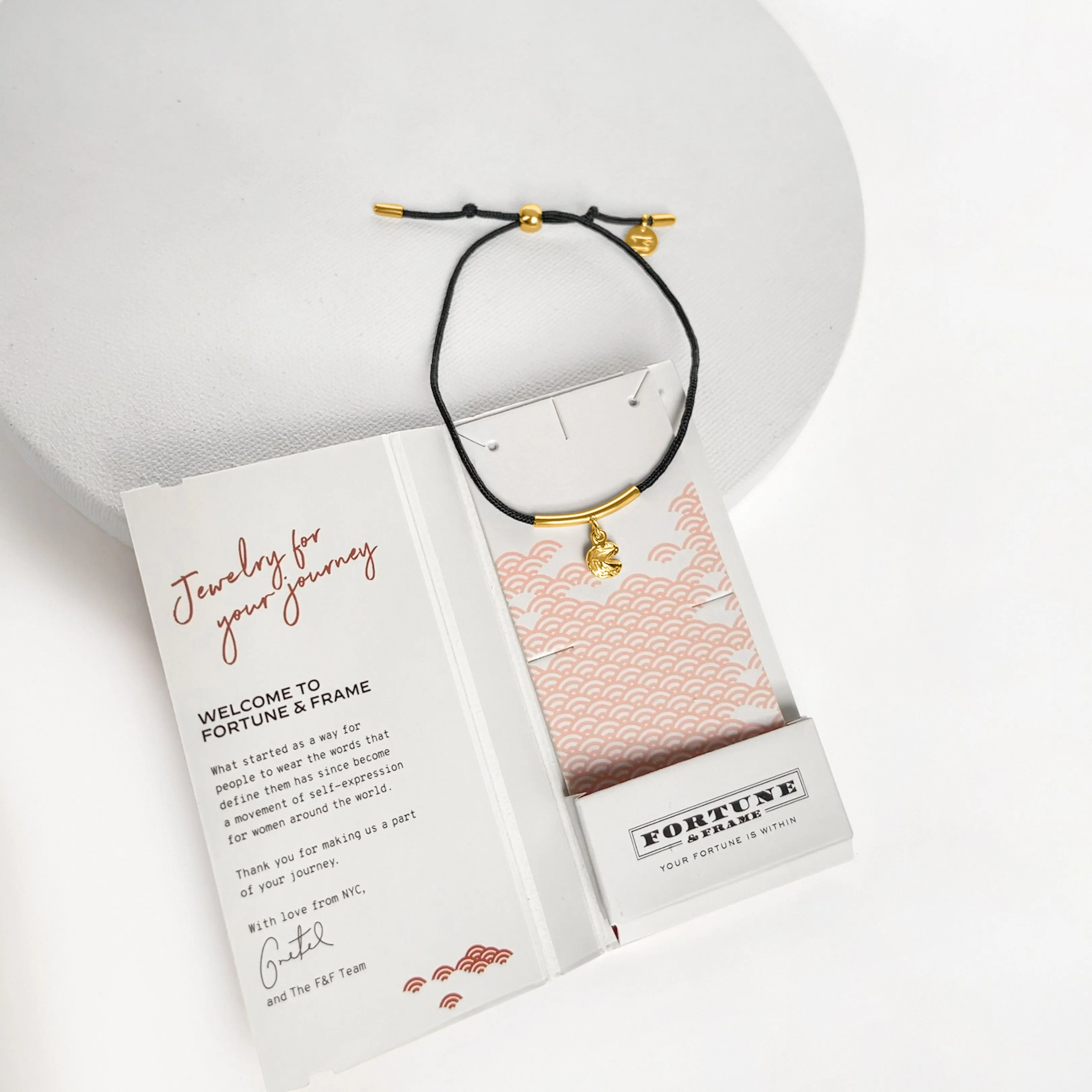 Fortune Cookie String Bracelet (Black) - Gold