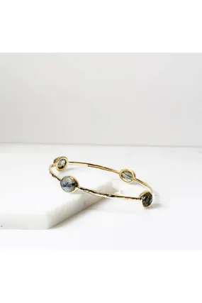 Gold Bangle with Labradorite Stone