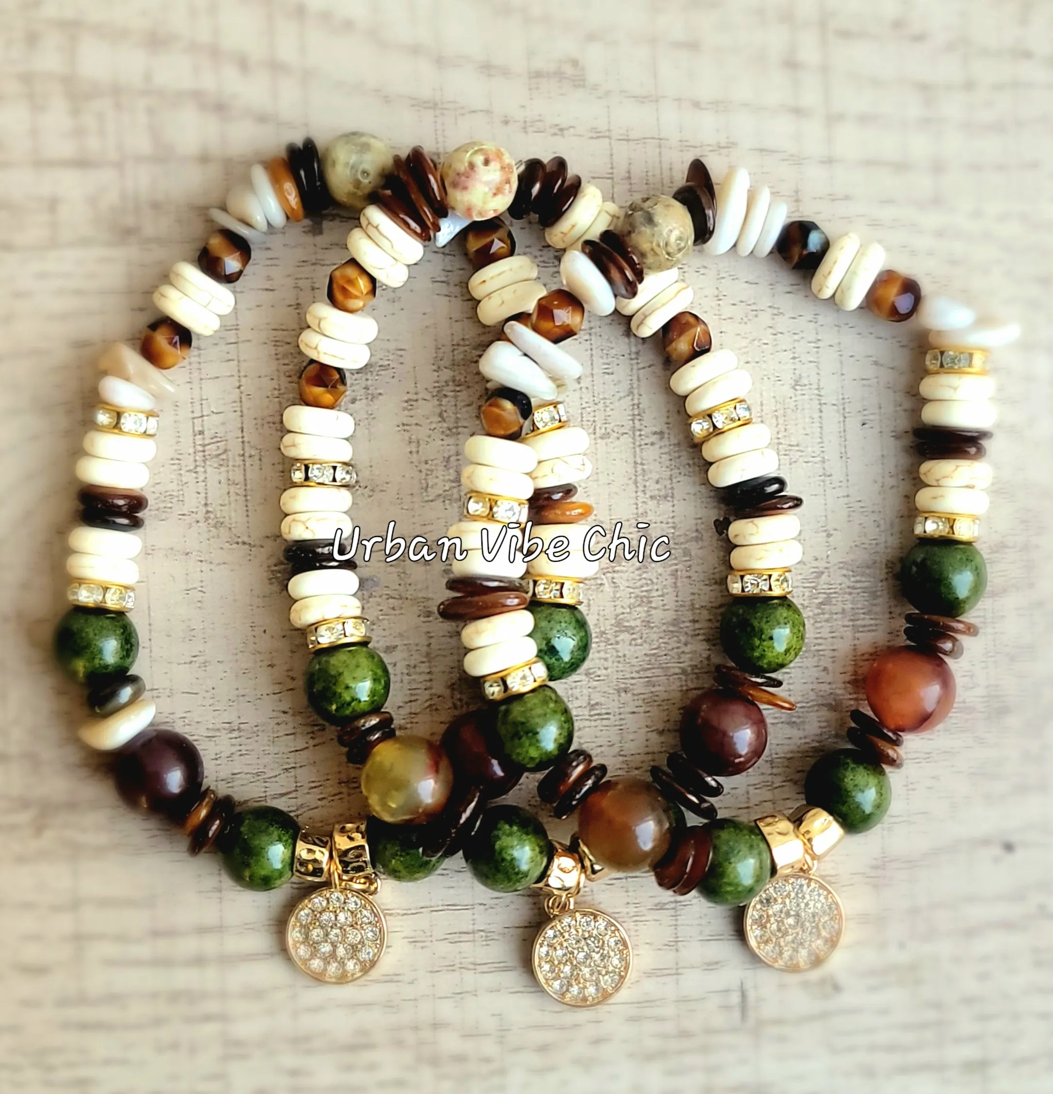 Green Natural Bing Stretch Bracelets