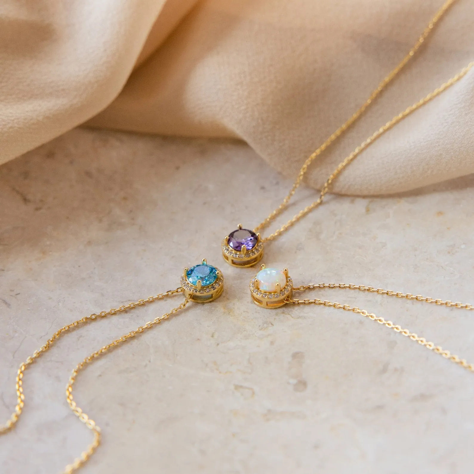 Halo Birthstone Necklace