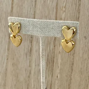 Heart Drop Earrings - Gold