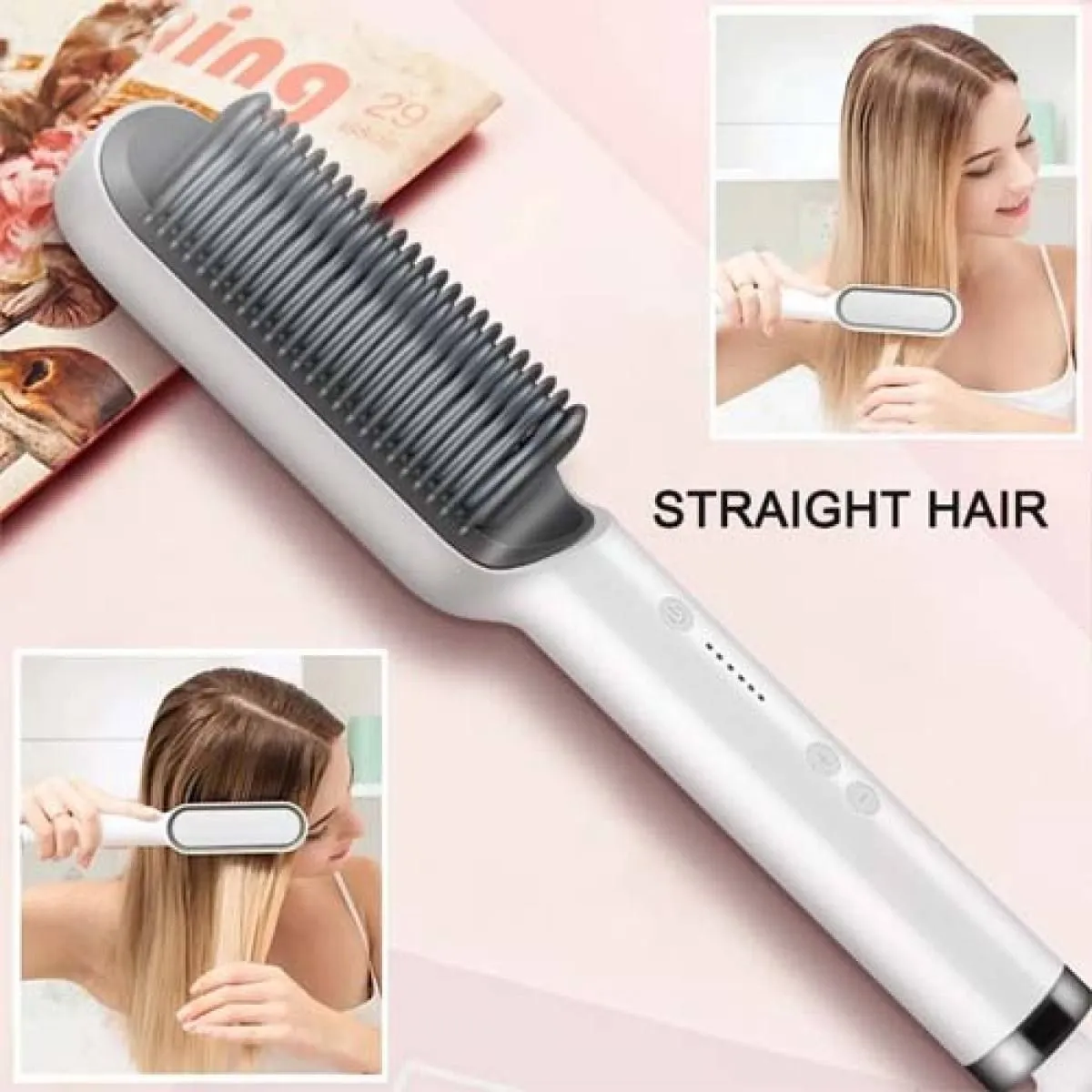 High-Quality Ceramic Heated Hair Brush Straightener - HQT-909