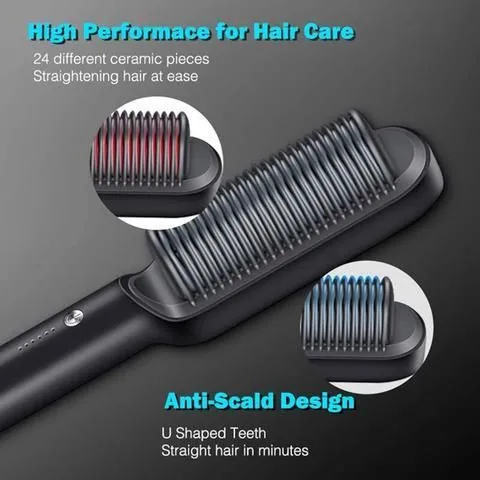 High-Quality Ceramic Heated Hair Brush Straightener - HQT-909