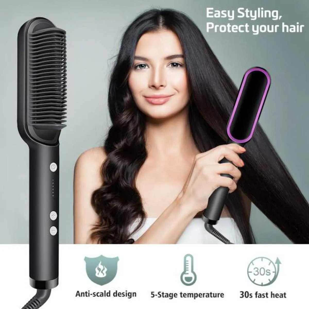 High-Quality Ceramic Heated Hair Brush Straightener - HQT-909