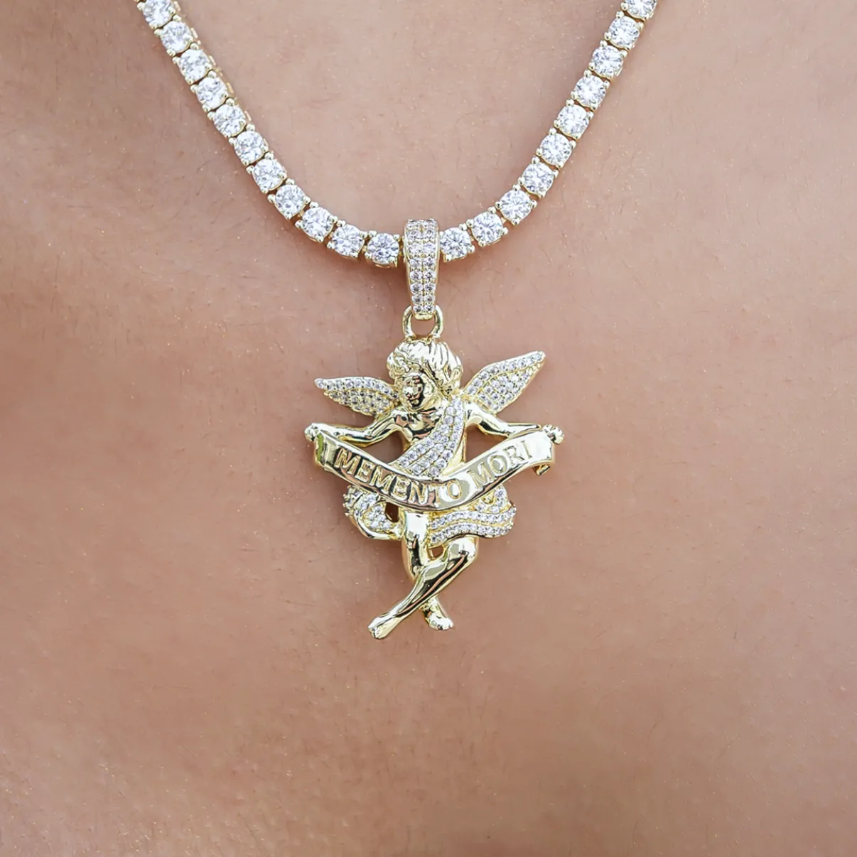 Iced Cherub Angel Pendant