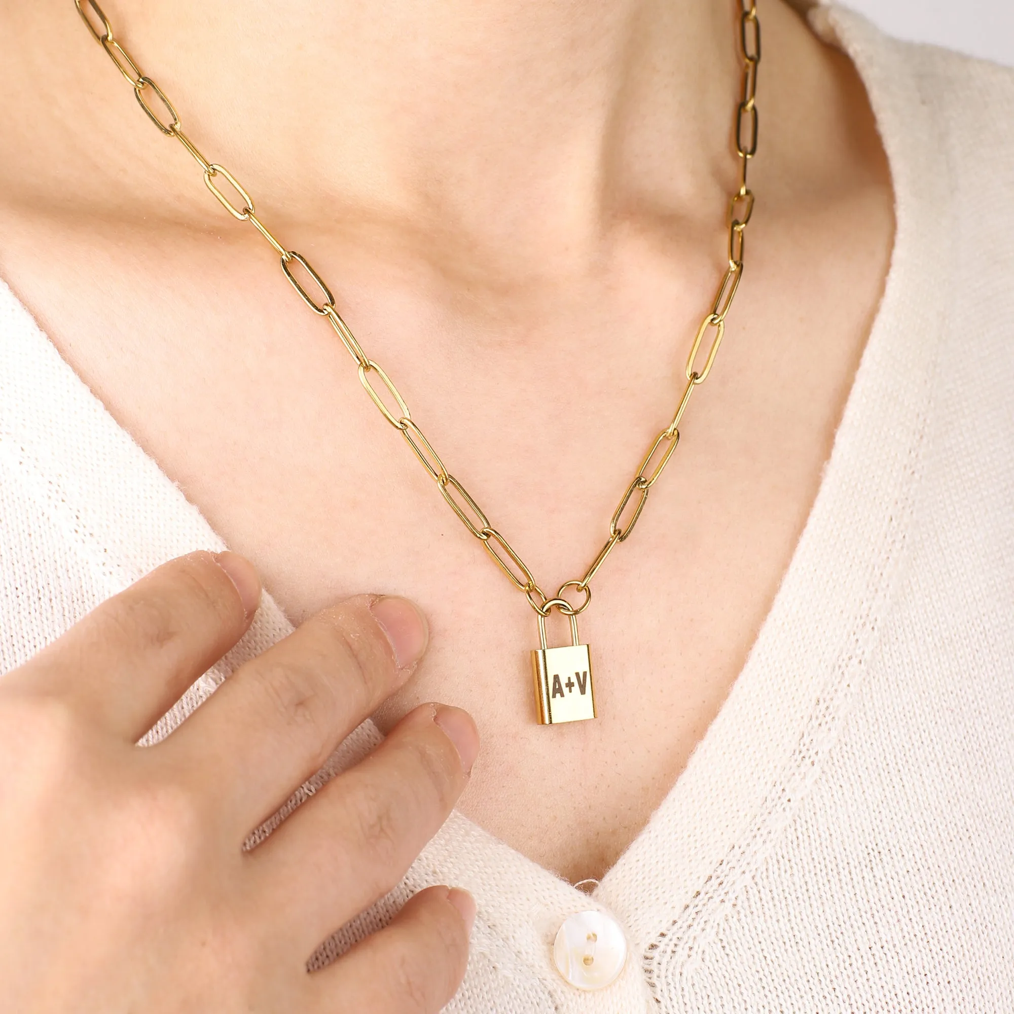 Initial Lock Pendant Necklace